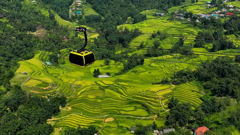 Cáp treo Fansipan bay qua ruộng bậc thang